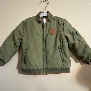 Aspen Kids Boys 18 Month bomber jacket Olive green zip closure Lion patch NWT